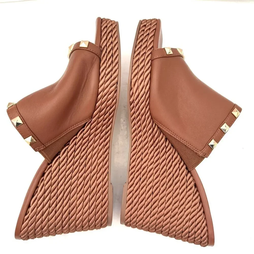White House Black Market Brown Slip On Studded Wedges Size 11